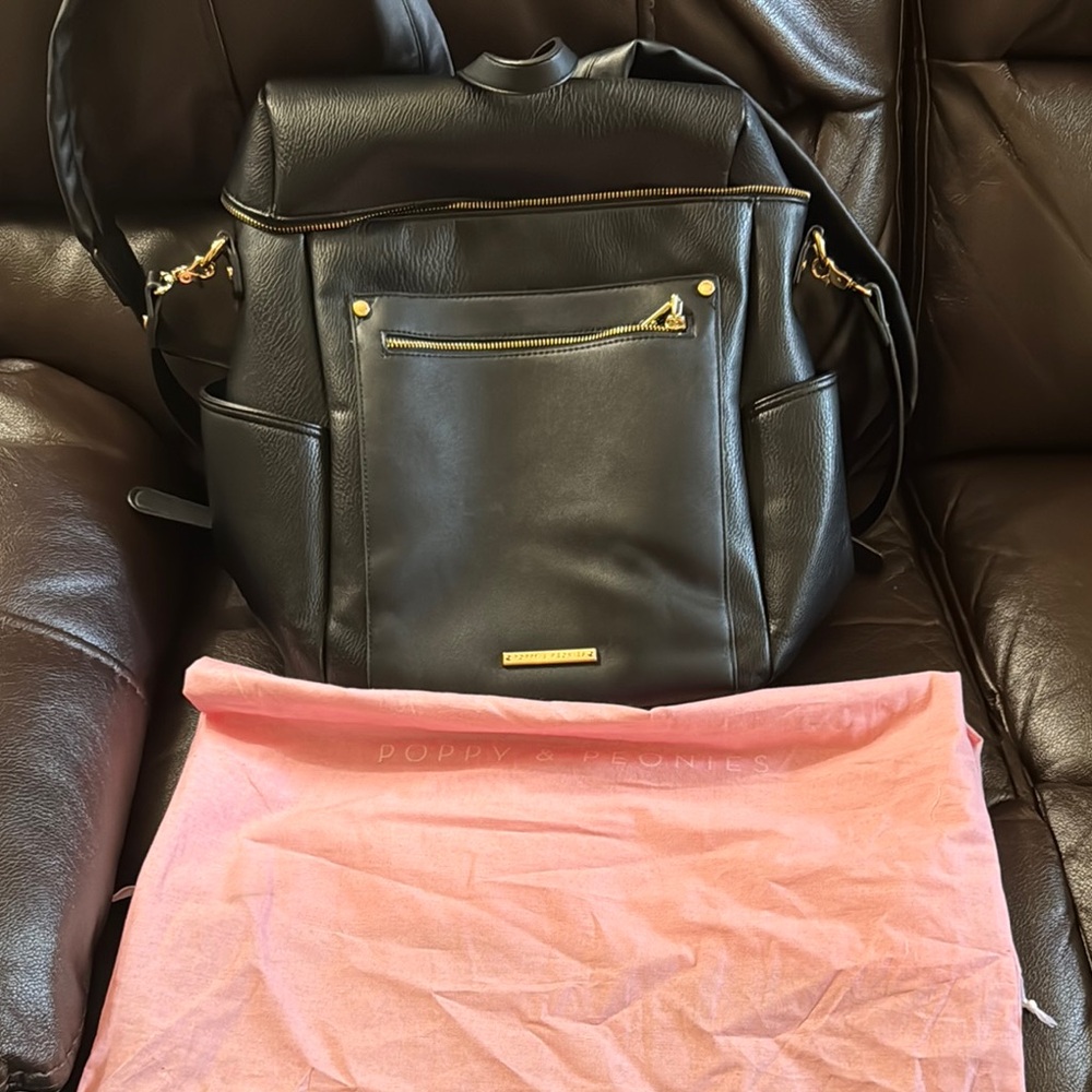Black Leather Backpack by Poppy & Peonies